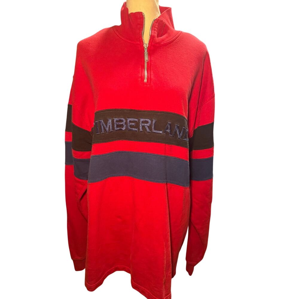 Timberland Vintage Y2K Red Colorblock Quarter Zip Pullover, Men's XL